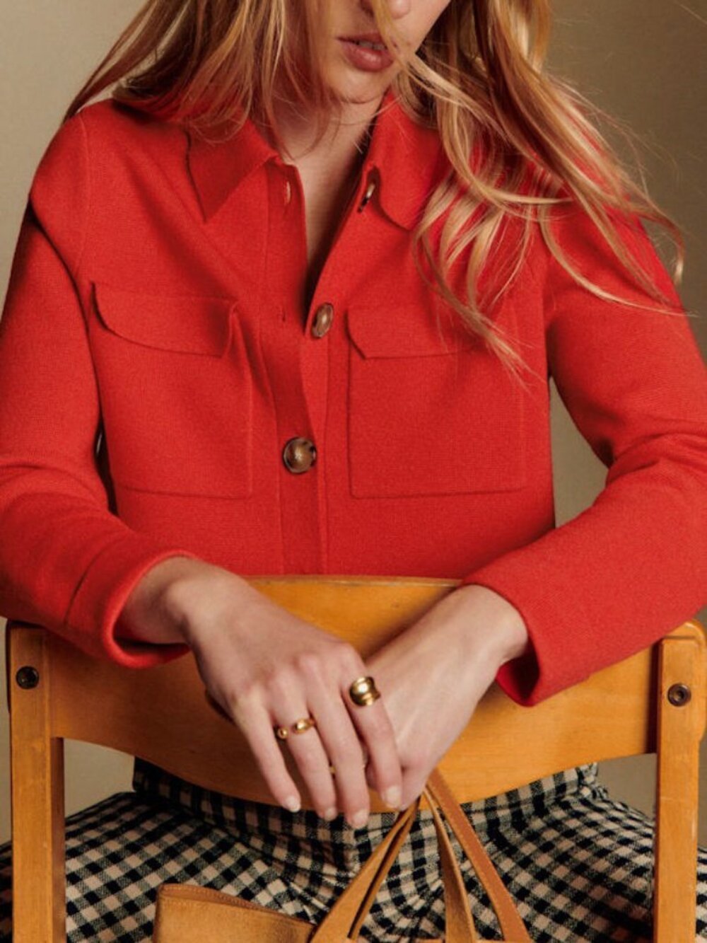 Like New Sezane Betty 100% Merino Wool Cardigan Jacket Coral Red XXXL